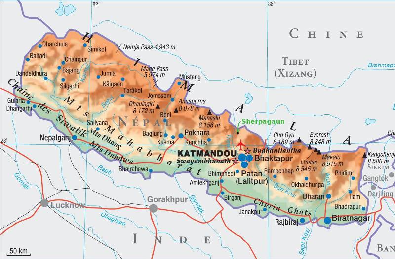 Sherpagaun localisé sur la carte du Népal